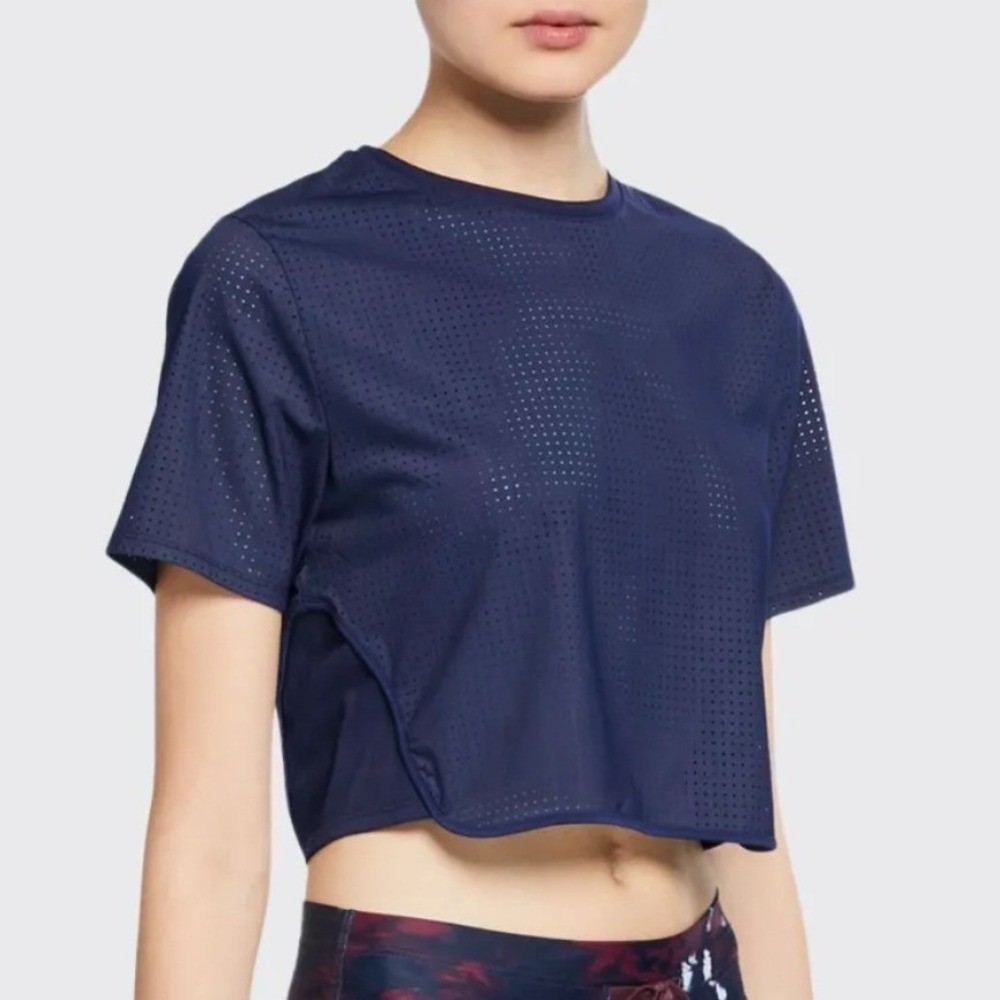 The Upside Track Mesh Crop Performance Navy Blue Active Top Womens 8 Medium $100
